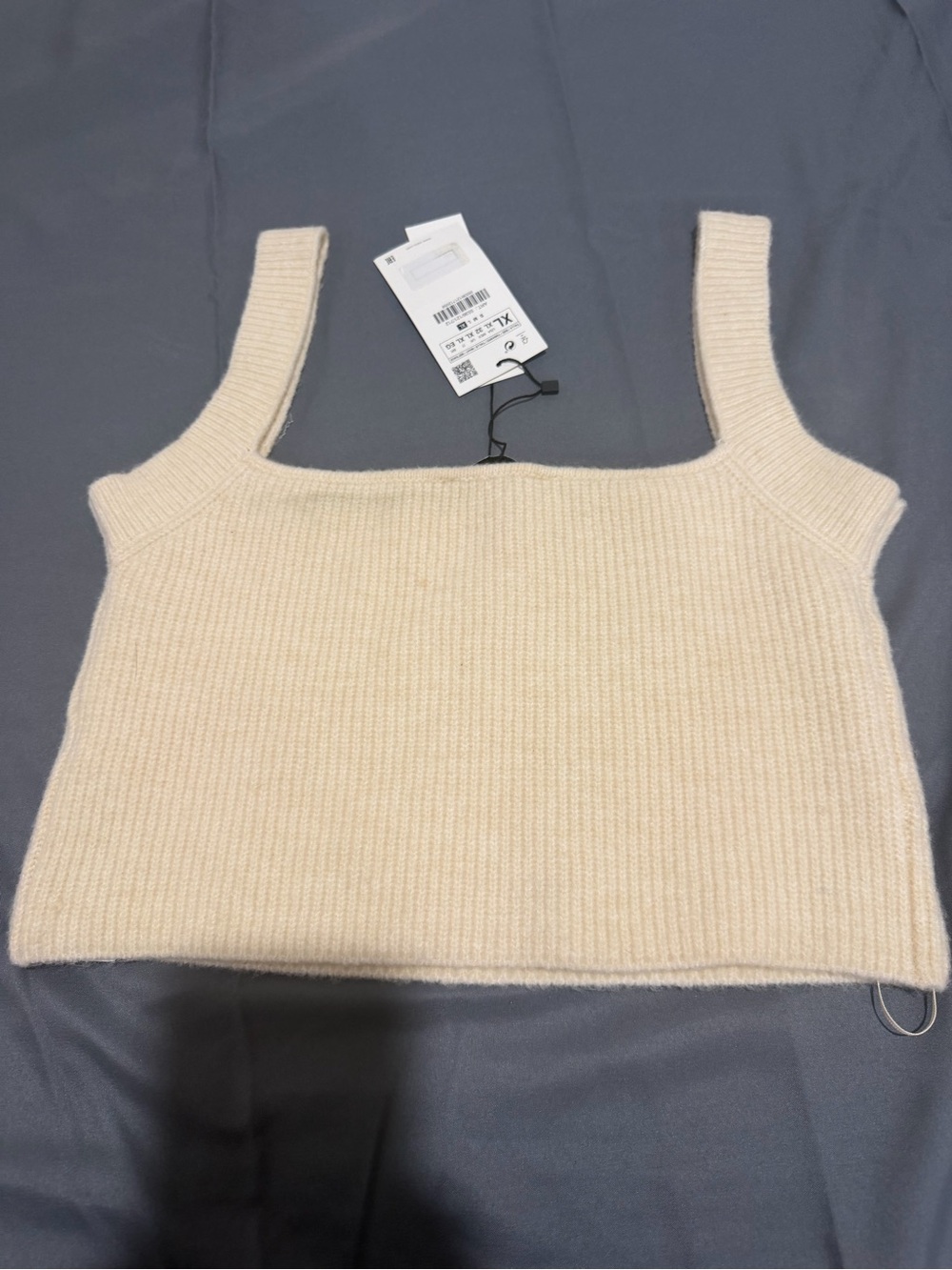 Zara Cream Ribbed Square-Neck Crop Tank - Picture 3 of 4